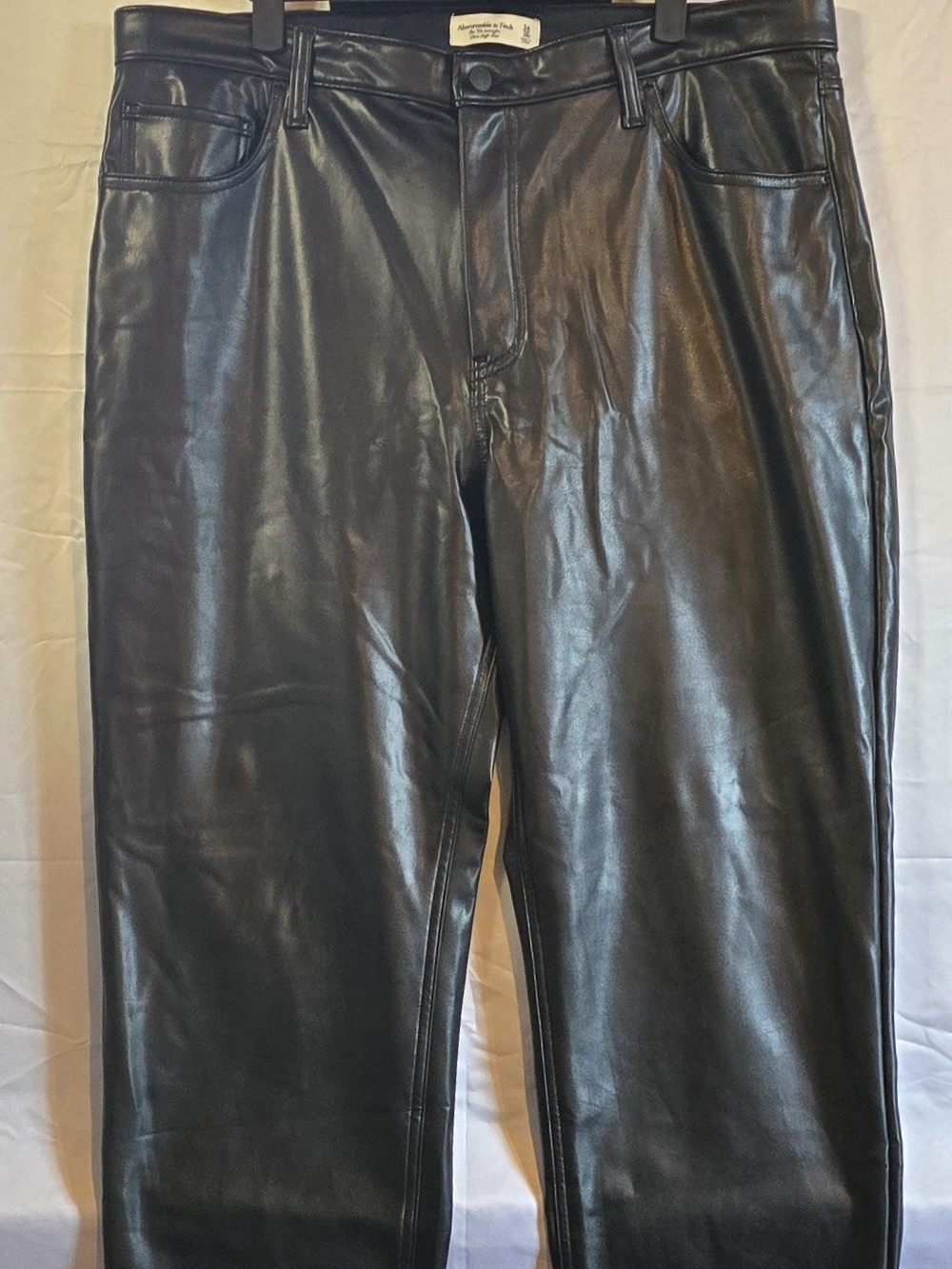 Abercrombie Vegan Leather The '90s Straight Ultra High Rise Pants Black 34 / 18S